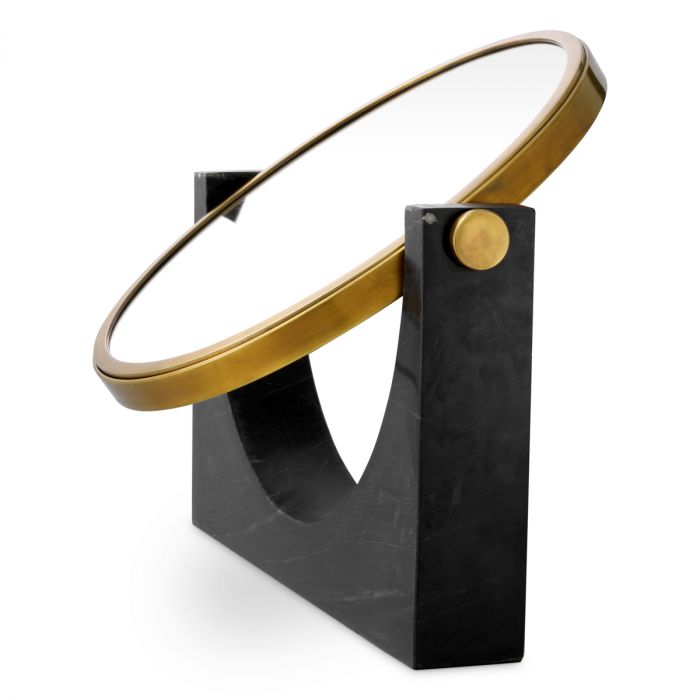 Table Mirror Vivaldi vintage brass finish black marble