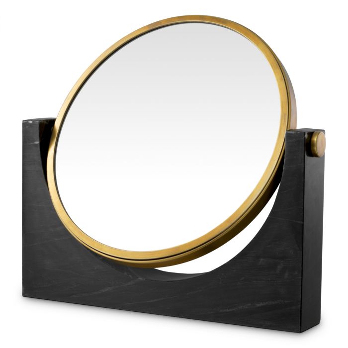 Table Mirror Vivaldi vintage brass finish black marble
