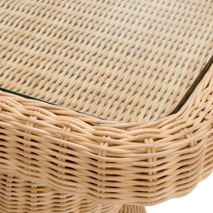 Side Table Tiago square natural rattan incl glass top