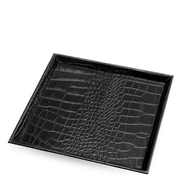Desk Tray Scaleo croco embossed black leather set of 2
