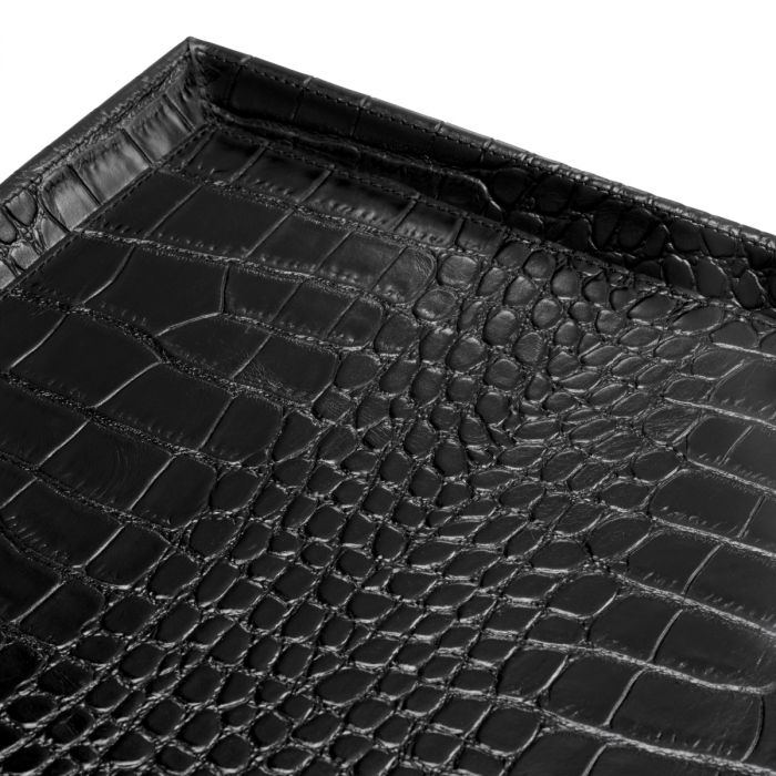 Desk Tray Scaleo croco embossed black leather set of 2