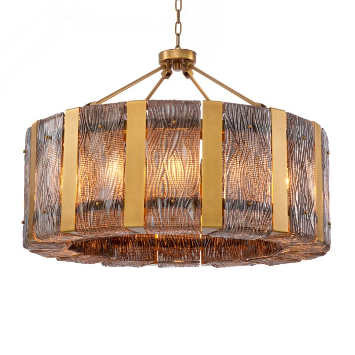 Chandelier Elysian antique brass finish light smoke glass