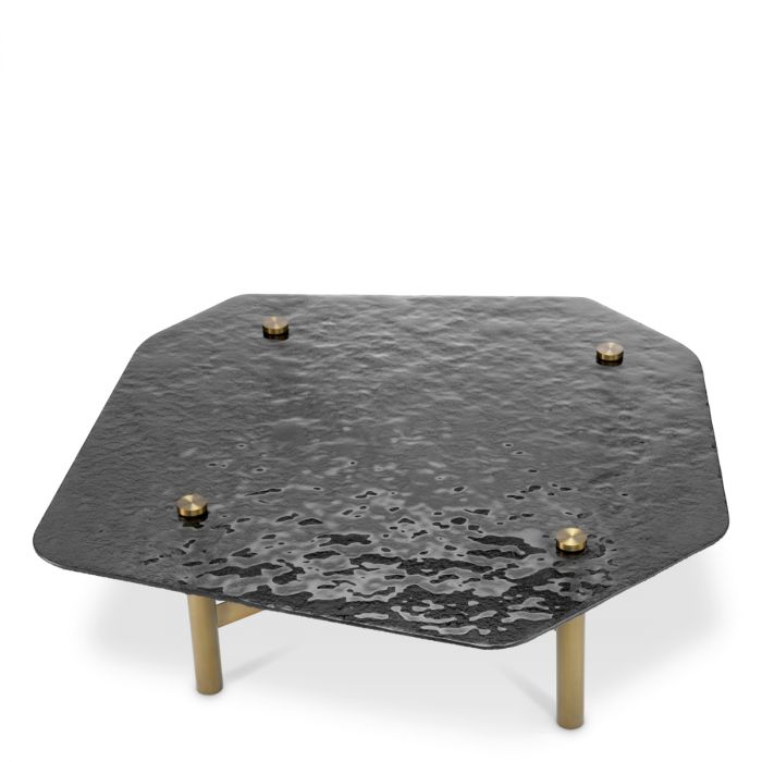 Coffee Table Cortes brushed brass finish casted smoke glass