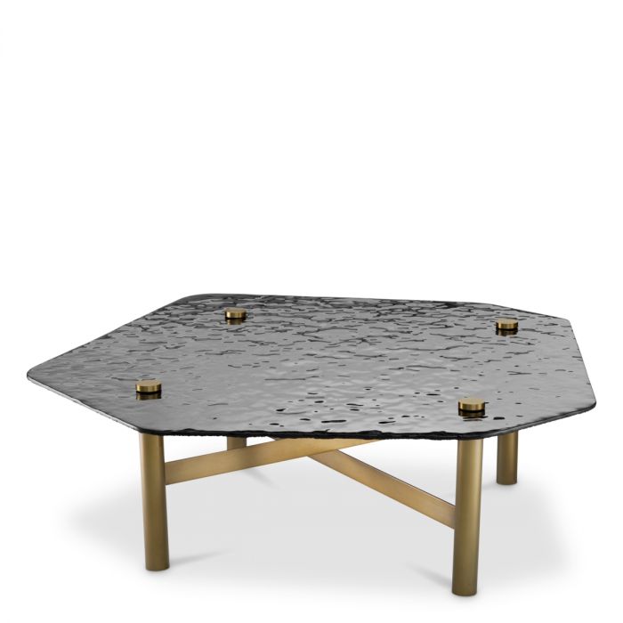 Coffee Table Cortes brushed brass finish casted smoke glass