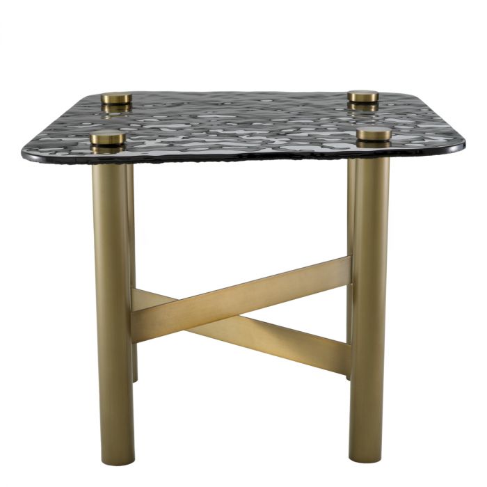 Side Table Cortes brushed brass finish casted smoke glass