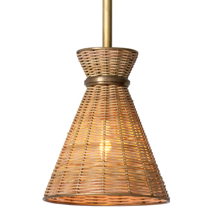 Pendant Kon Tiki vintage brass finish natural rattan
