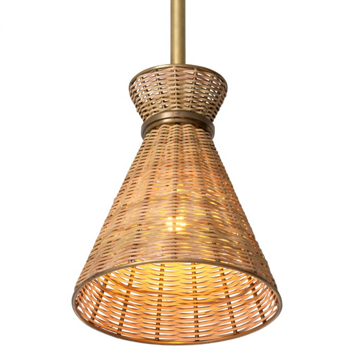 Pendant Kon Tiki vintage brass finish natural rattan