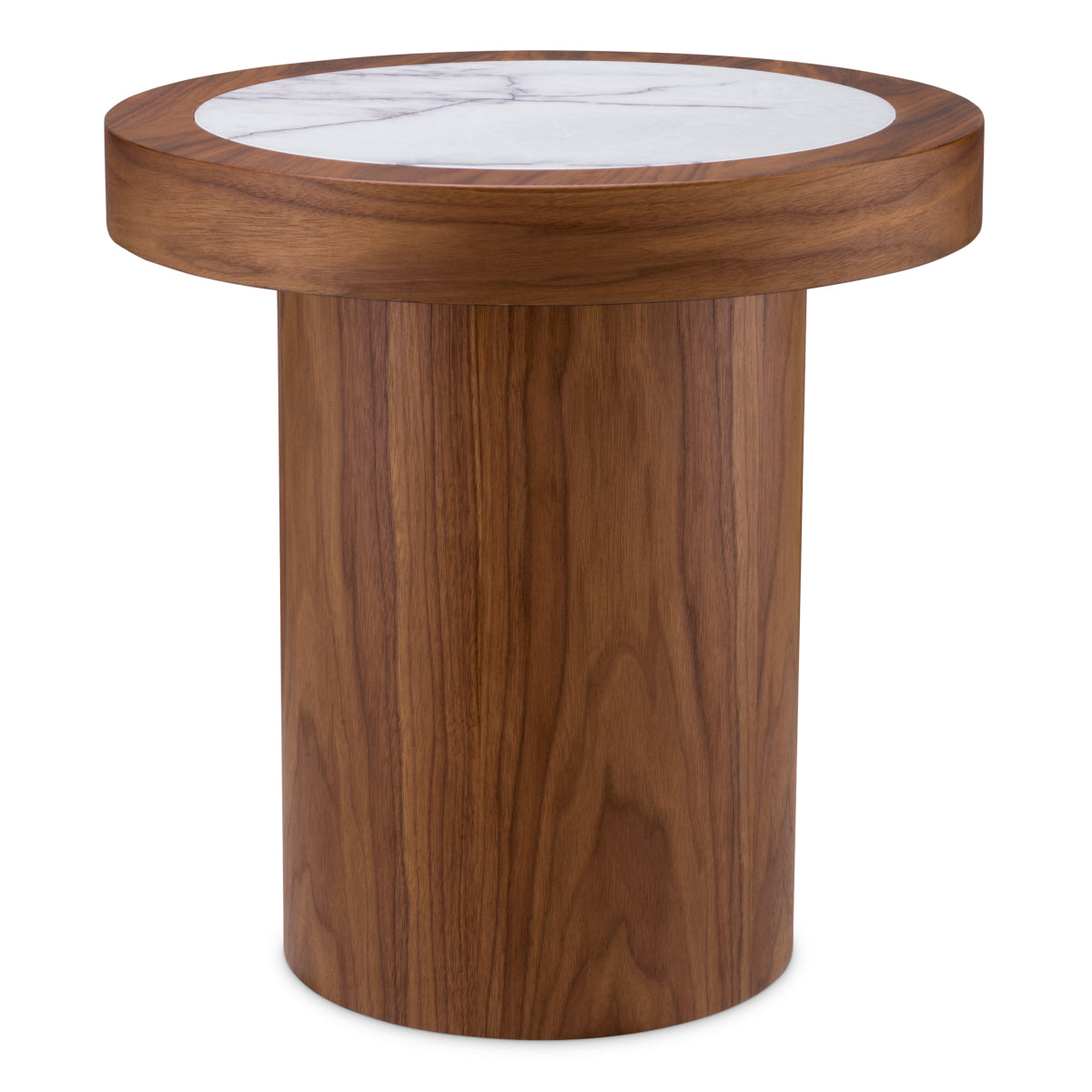 Walnut Veneer Marble Top Side Table Presedio