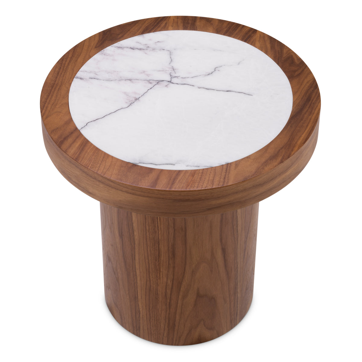 Walnut Veneer Marble Top Side Table Presedio