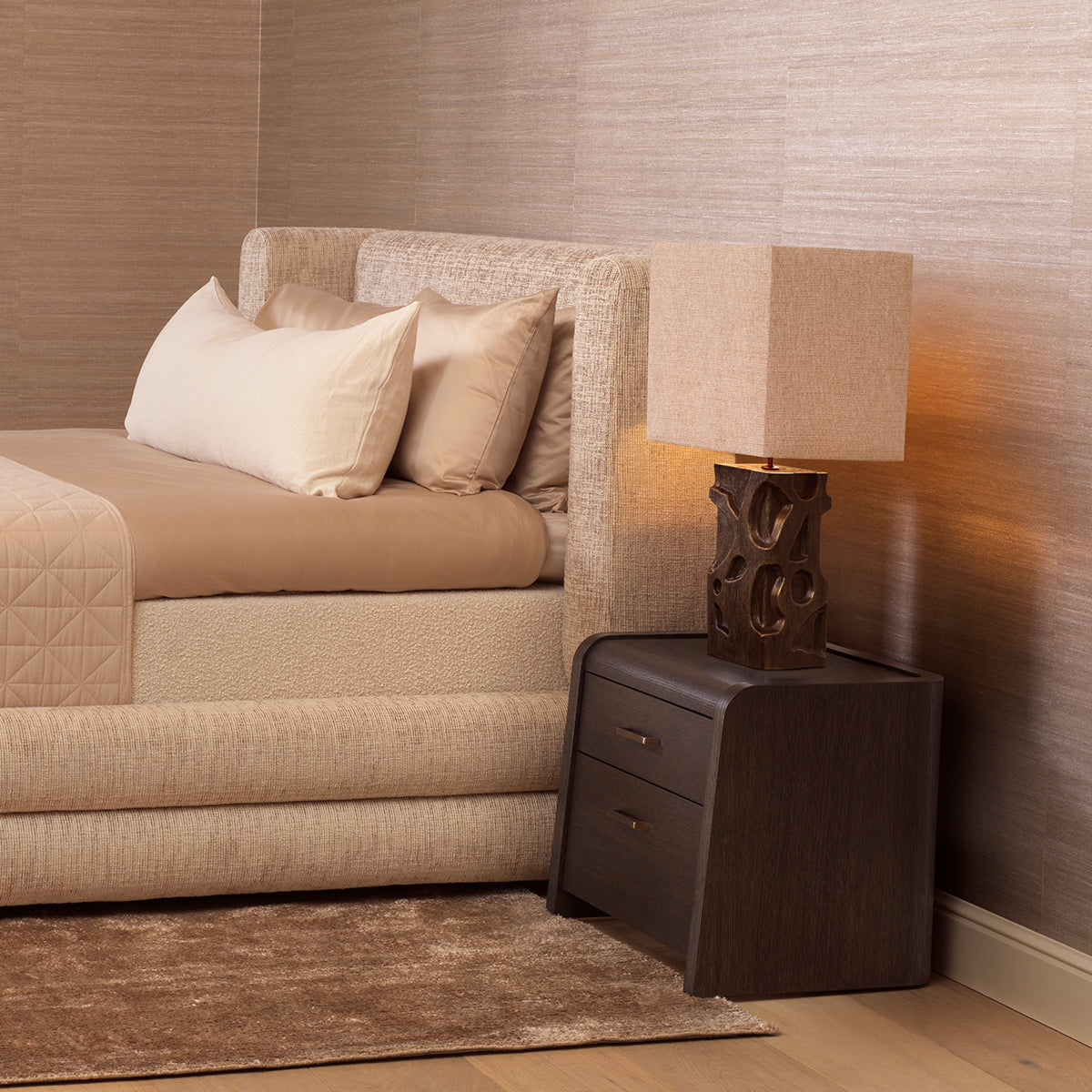 Mocha Oak 2-Drawer Nightstand Joane