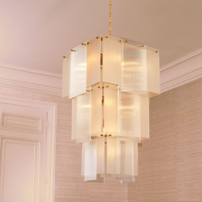 Chandelier Giardano clear and frosted glass antique brass finish