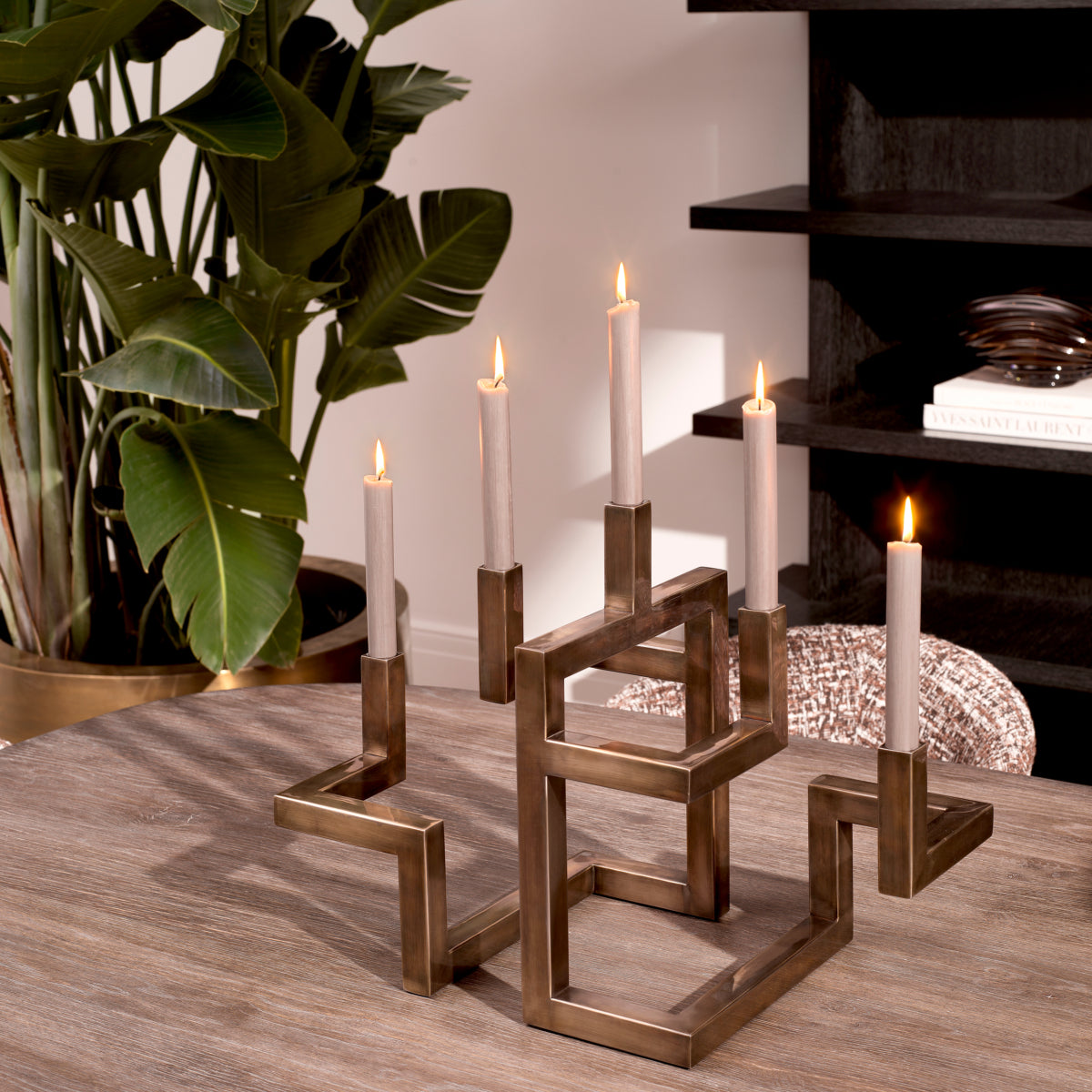 Vintage Brass 5-Arm Candle Holder Skyline