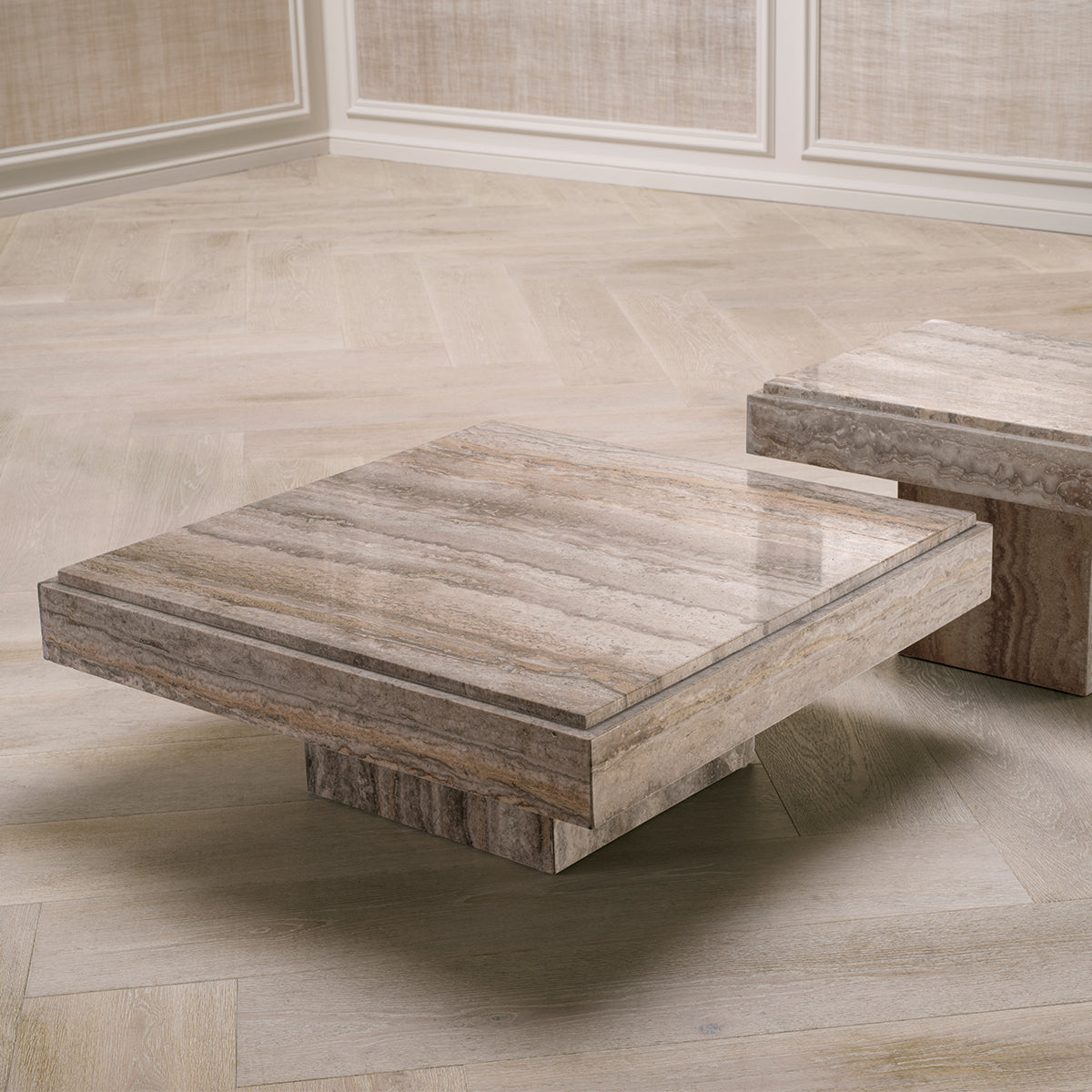 Silver Square Travertine Coffee Table Sartoria