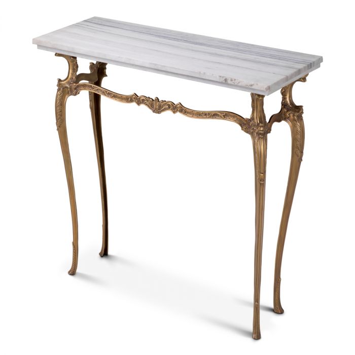 Console Table Fabiola vintage brass finish white marble