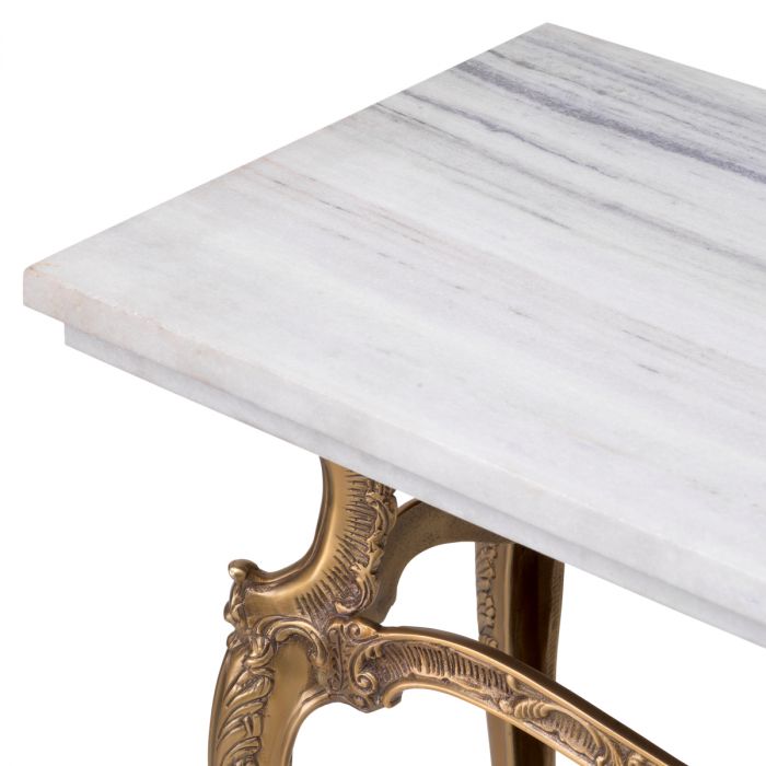 Console Table Fabiola vintage brass finish white marble