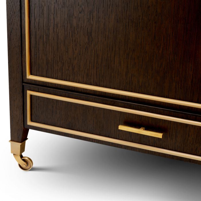 Trolley Galliano brown oak veneer brushed brass finish
