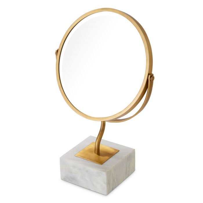 Table Mirror Jovanni vintage brass finish white marble