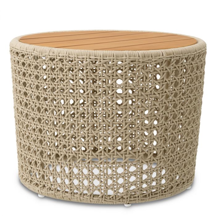 Outdoor Side Table Trinity cream weave natural teak