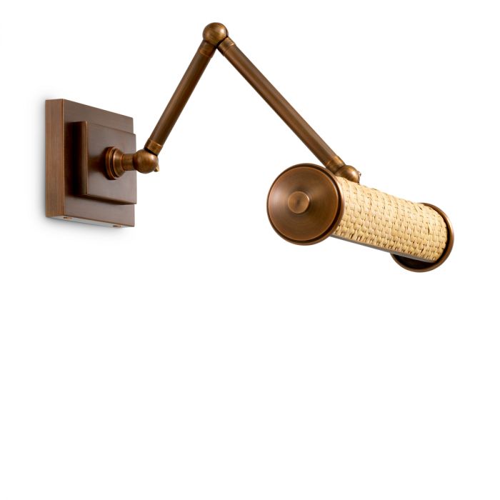 Wall Lamp Luca S rattan antique brass finish