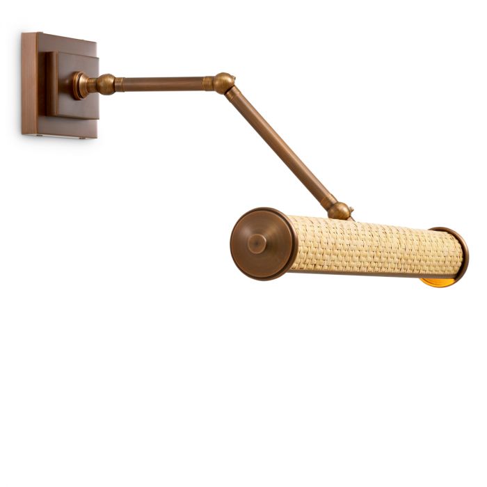 Wall Lamp Luca L rattan antique brass finish
