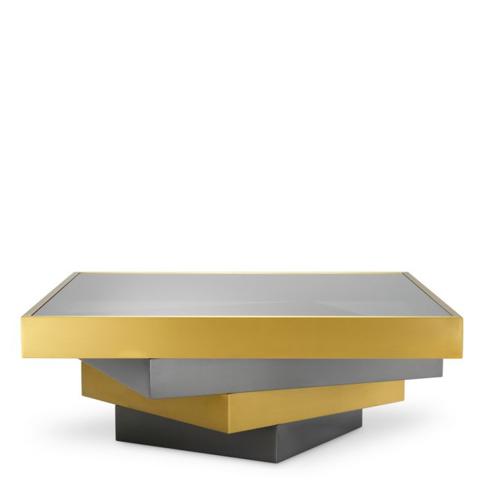 Coffee Table Zamora brushed brass finish smoke glass