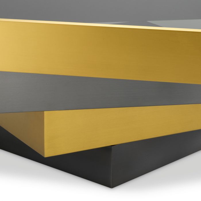 Coffee Table Zamora brushed brass finish smoke glass