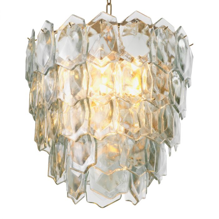 Chandelier Elias vintage brass finish clear glass