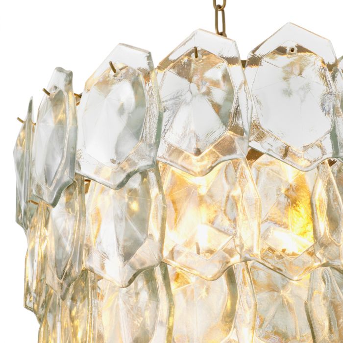 Chandelier Elias vintage brass finish clear glass