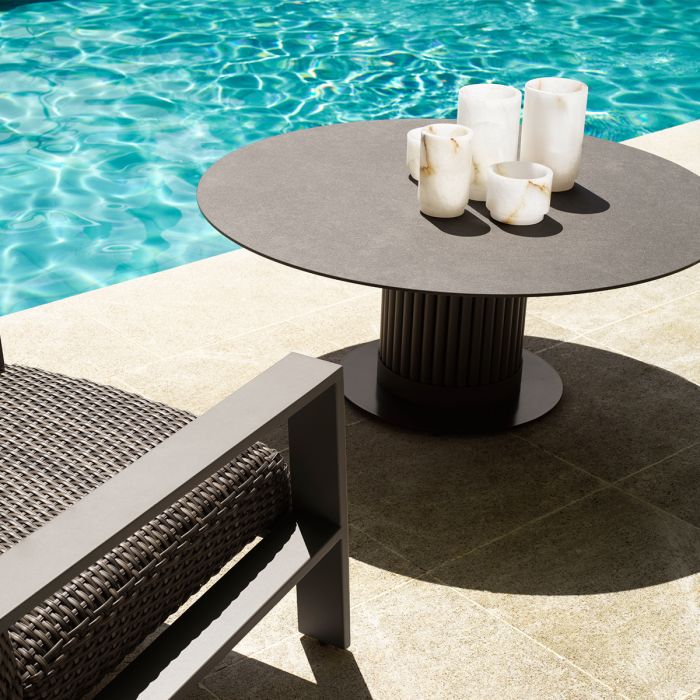 Outdoor Coffee Table Volterra Round bronze finish grey ceramic