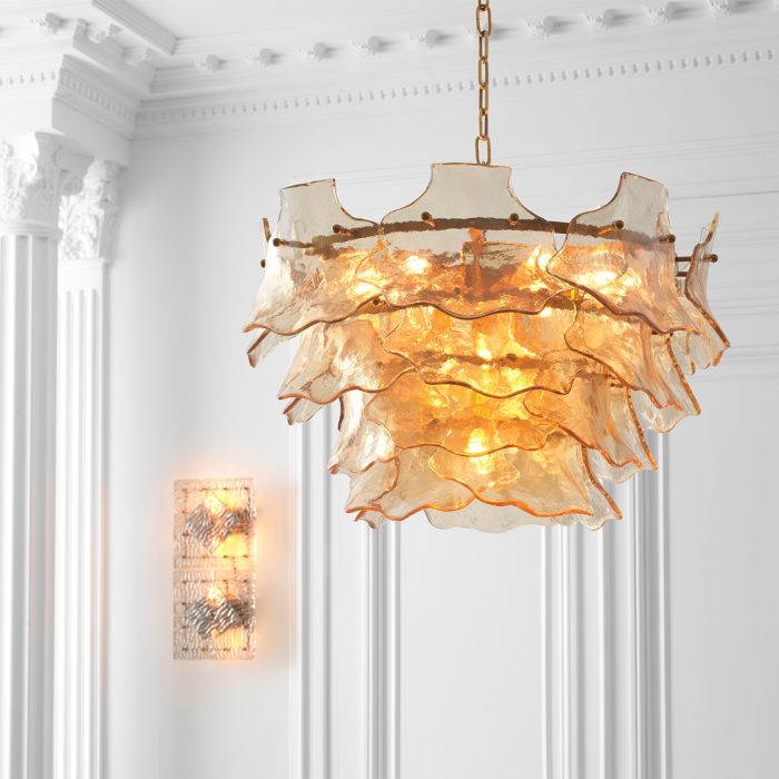 Chandelier Clarendon antique brass finish champagne coloured glass