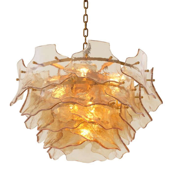 Chandelier Clarendon antique brass finish champagne coloured glass
