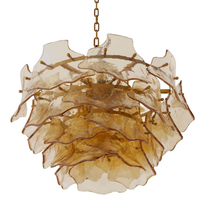 Chandelier Clarendon antique brass finish champagne coloured glass