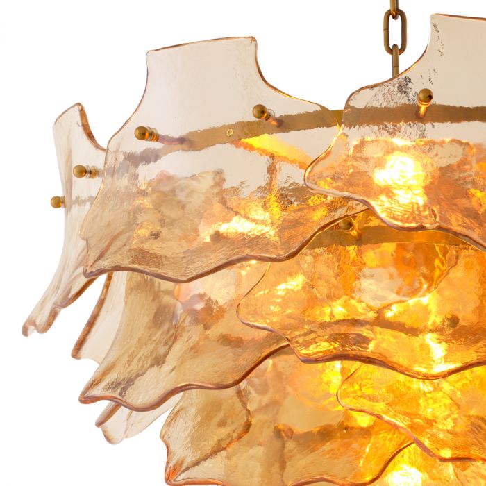 Chandelier Clarendon antique brass finish champagne coloured glass