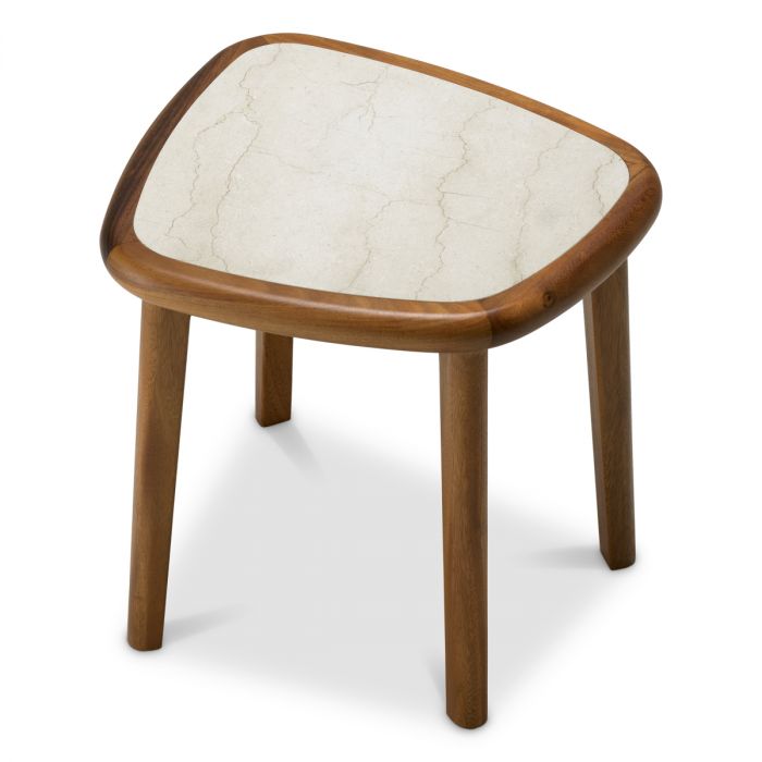 Side Table Wilma mahogany wood caramel finish beige marble