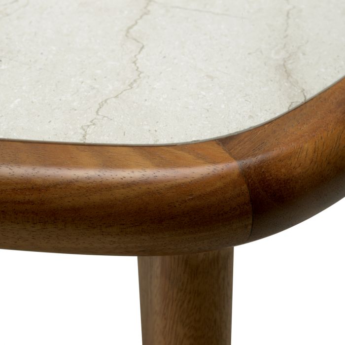 Side Table Wilma mahogany wood caramel finish beige marble