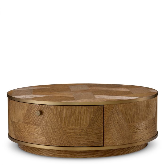 Coffee Table Velutto caramel carved oak veneer brushed brass finish