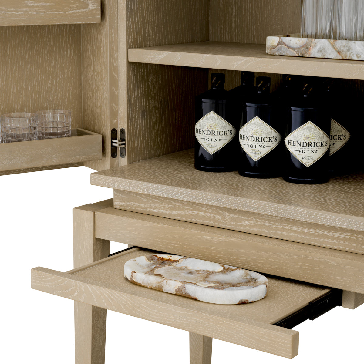 Washed Oak 2-Door Bar Cabinet Borchard