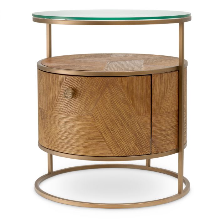Nightstand Velutto caramel carved oak veneer brushed brass finish