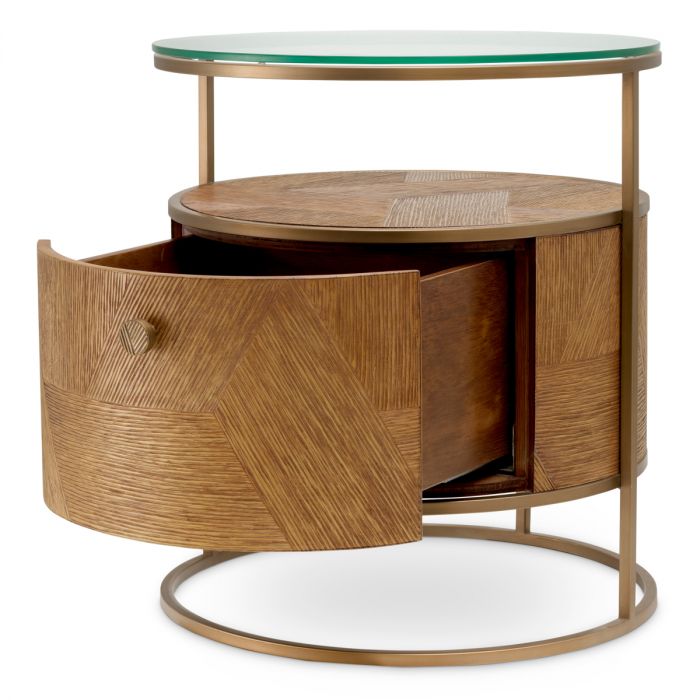 Nightstand Velutto caramel carved oak veneer brushed brass finish