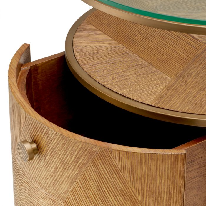 Nightstand Velutto caramel carved oak veneer brushed brass finish