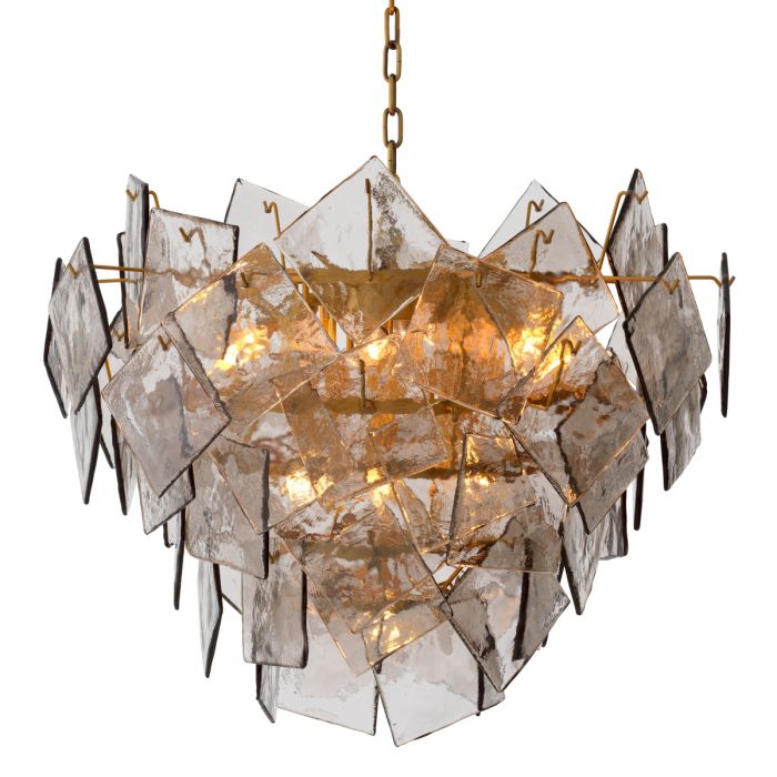 Chandelier Biltmore antique brass finish light smoke glass