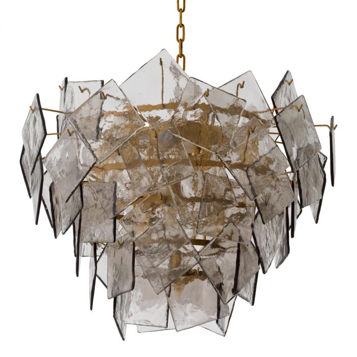 Chandelier Biltmore antique brass finish light smoke glass