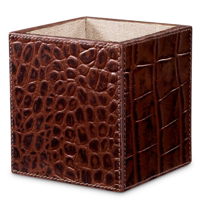 Desk Set Scaleo croco embossed antique brown leather set of 3