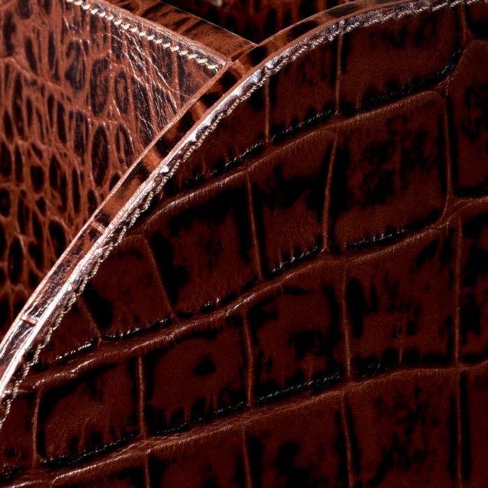 Desk Set Scaleo croco embossed antique brown leather set of 3