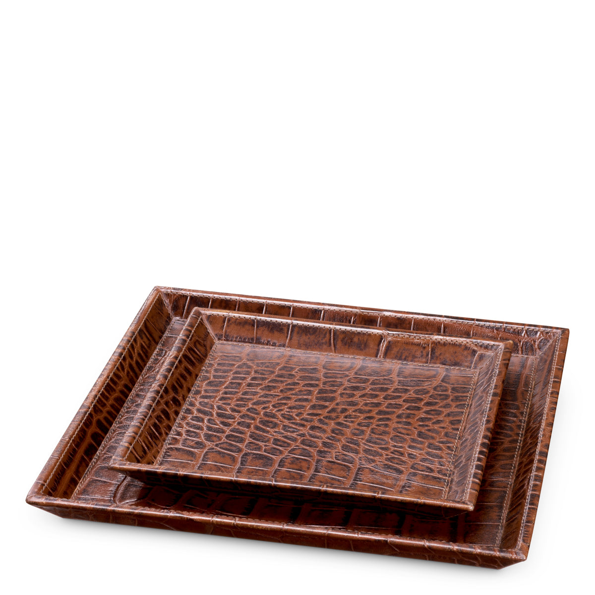 Brown Croco Leather Trays (2) Scaleo