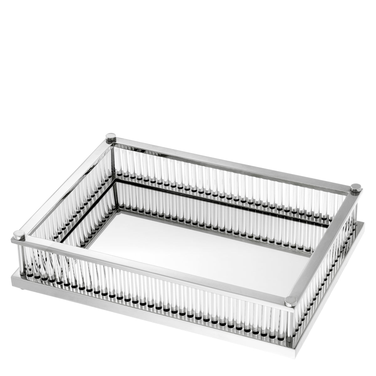 Nickel Mirror Bottom Rectangular Tray Cora