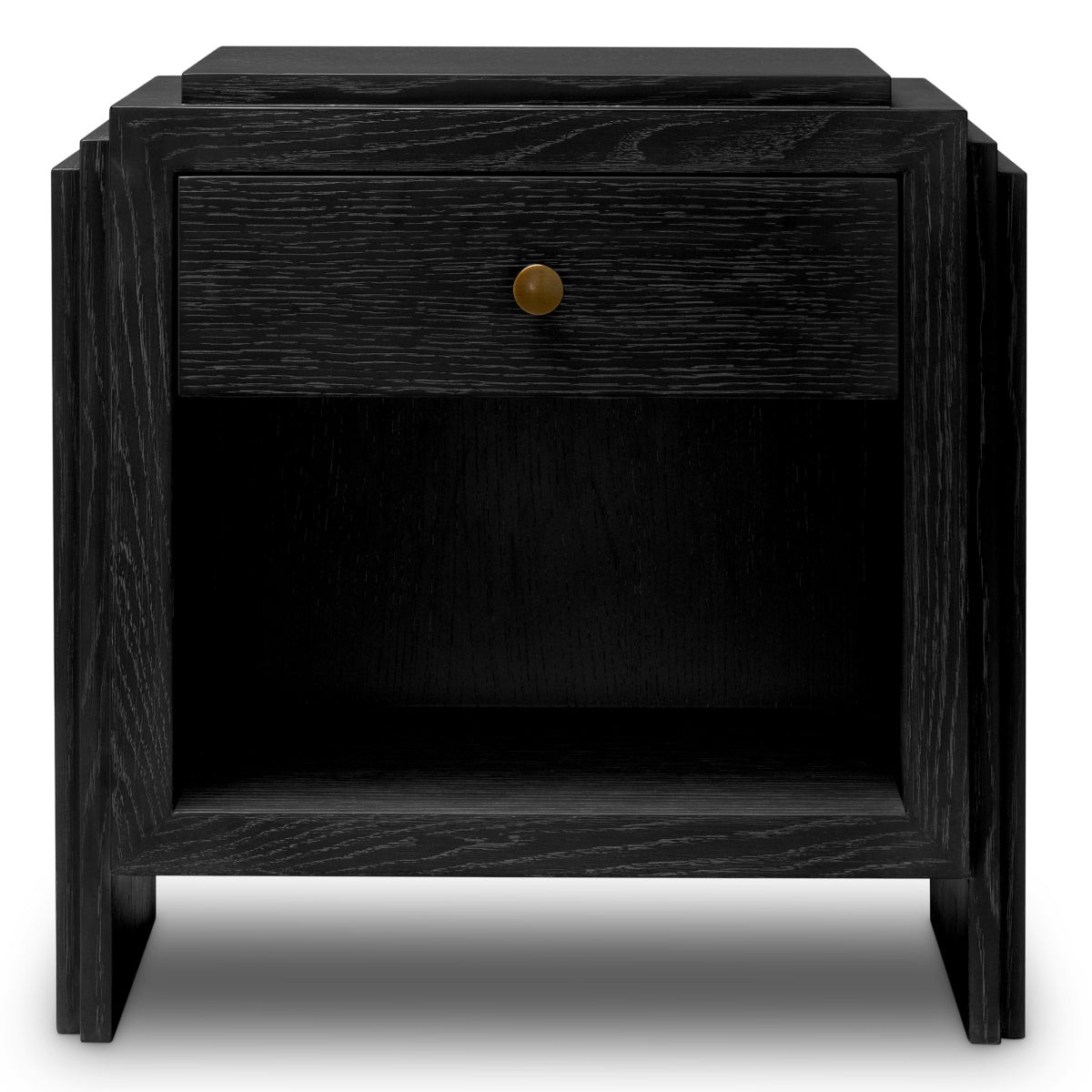 Charcoal Gray Oak Wooden Nightstand ArtDeco