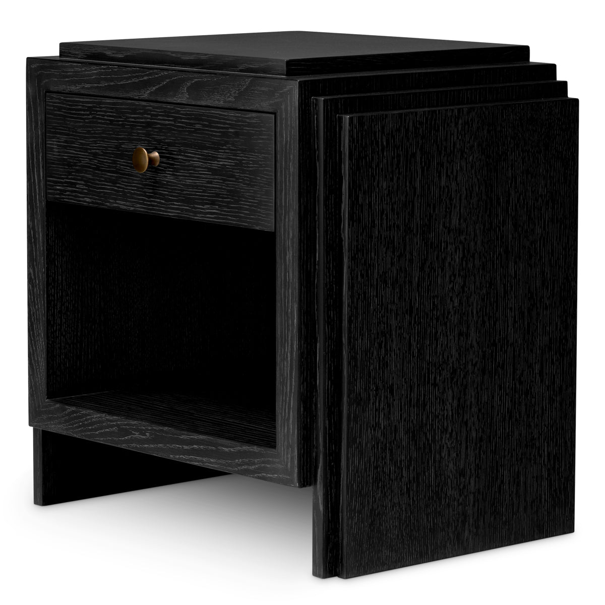 Charcoal Gray Oak Wooden Nightstand ArtDeco