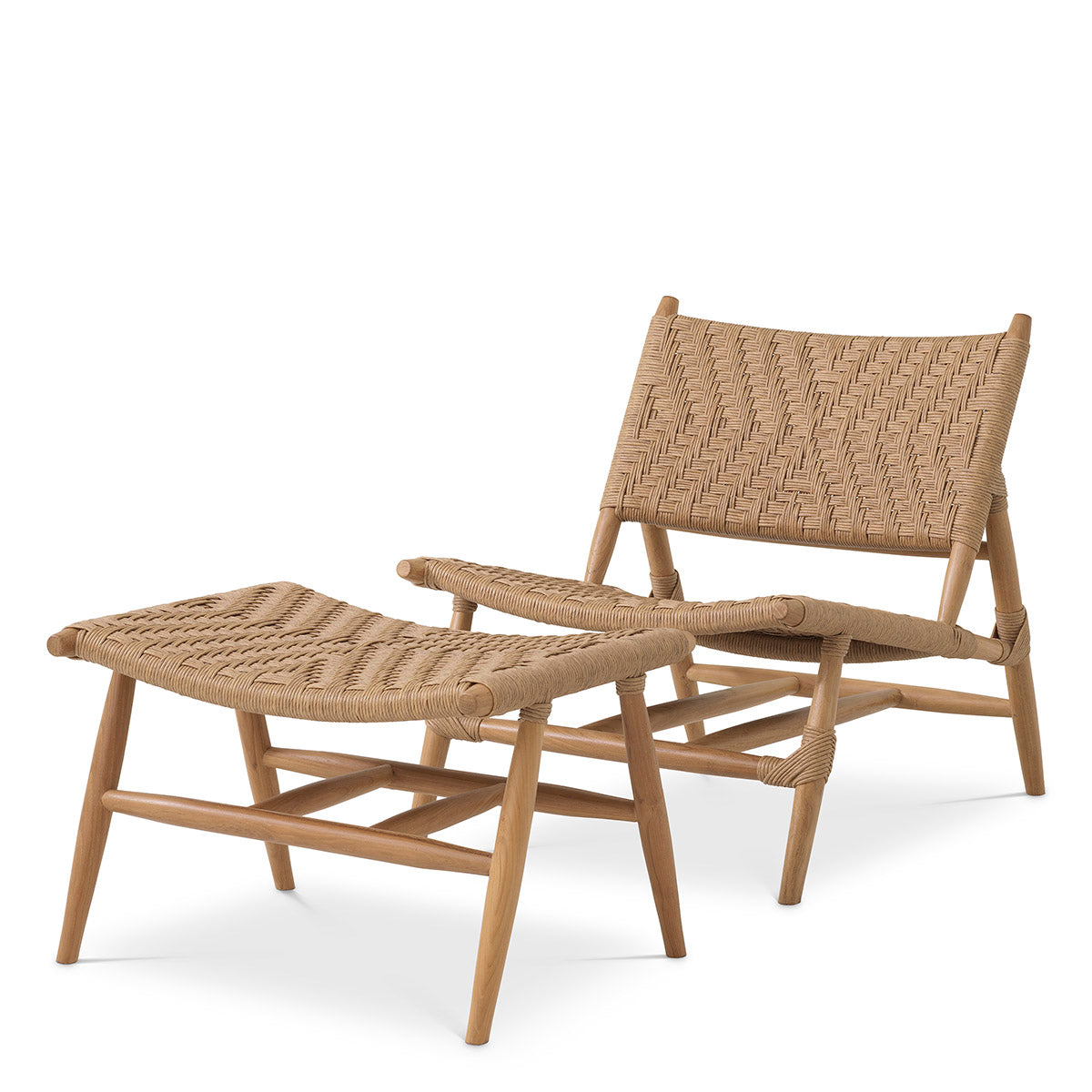Outdoor Chair and Foot Stool Laroc natural teak faux rattan