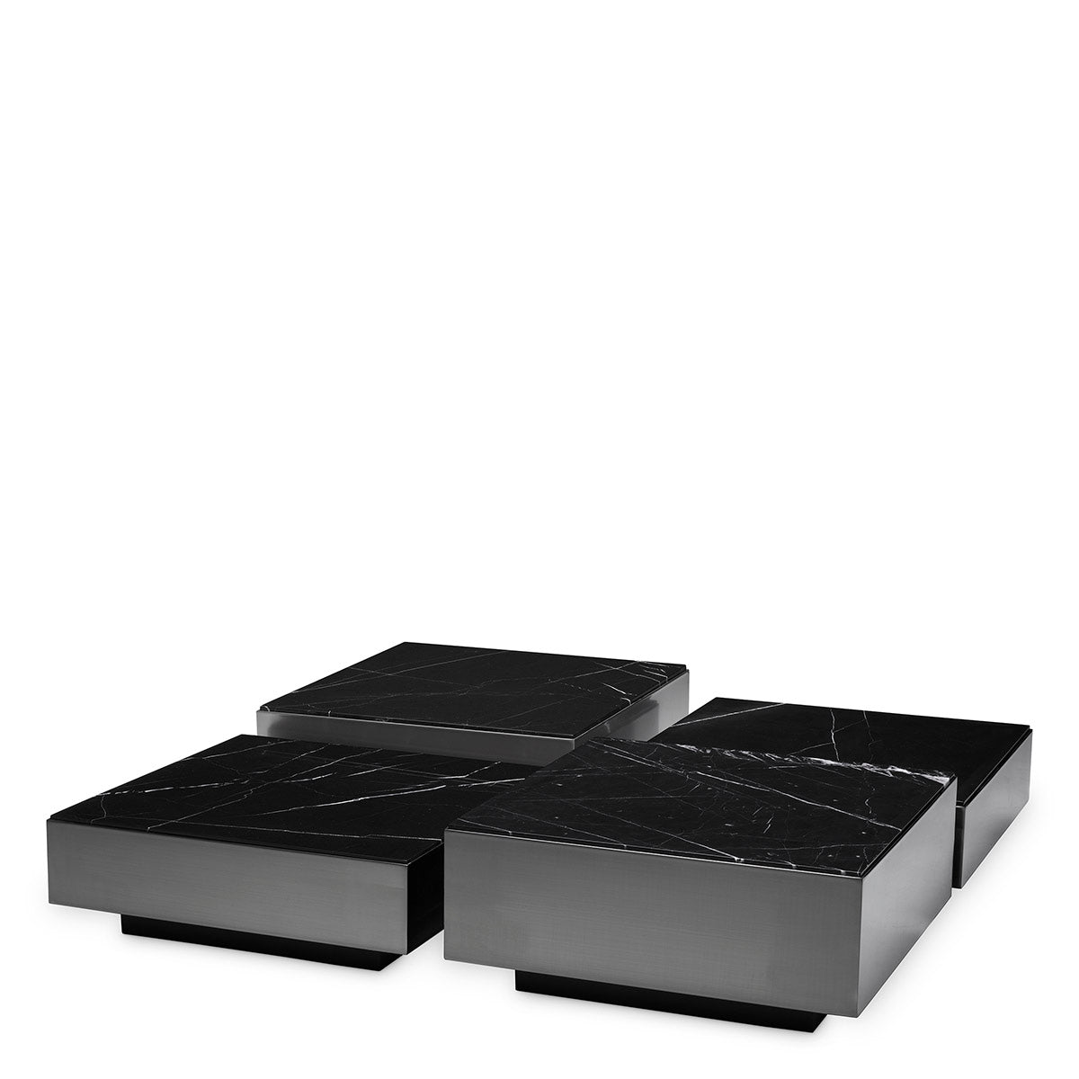 Coffee Table Esposito bronze finish black marble set of 4